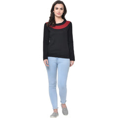 Cotton Blend Solid Regular Sleeves Round Neck Regular Top (Black)