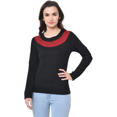 Cotton Blend Solid Regular Sleeves Round Neck Regular Top (Black)