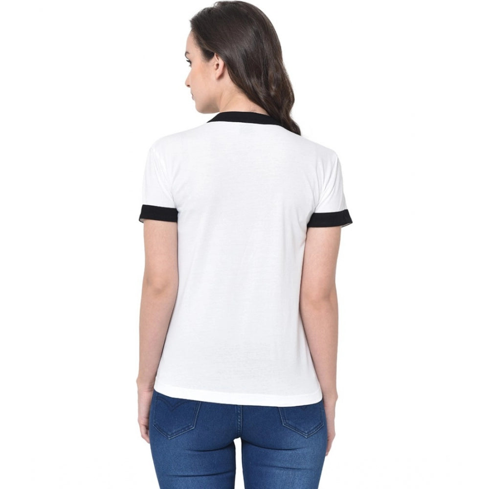 Cotton Blend Solid Regular Sleeves V-Neck Regular Top (White)