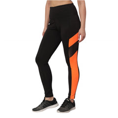 Lycra Blend Color Block Ankle Length Tights (Orange)