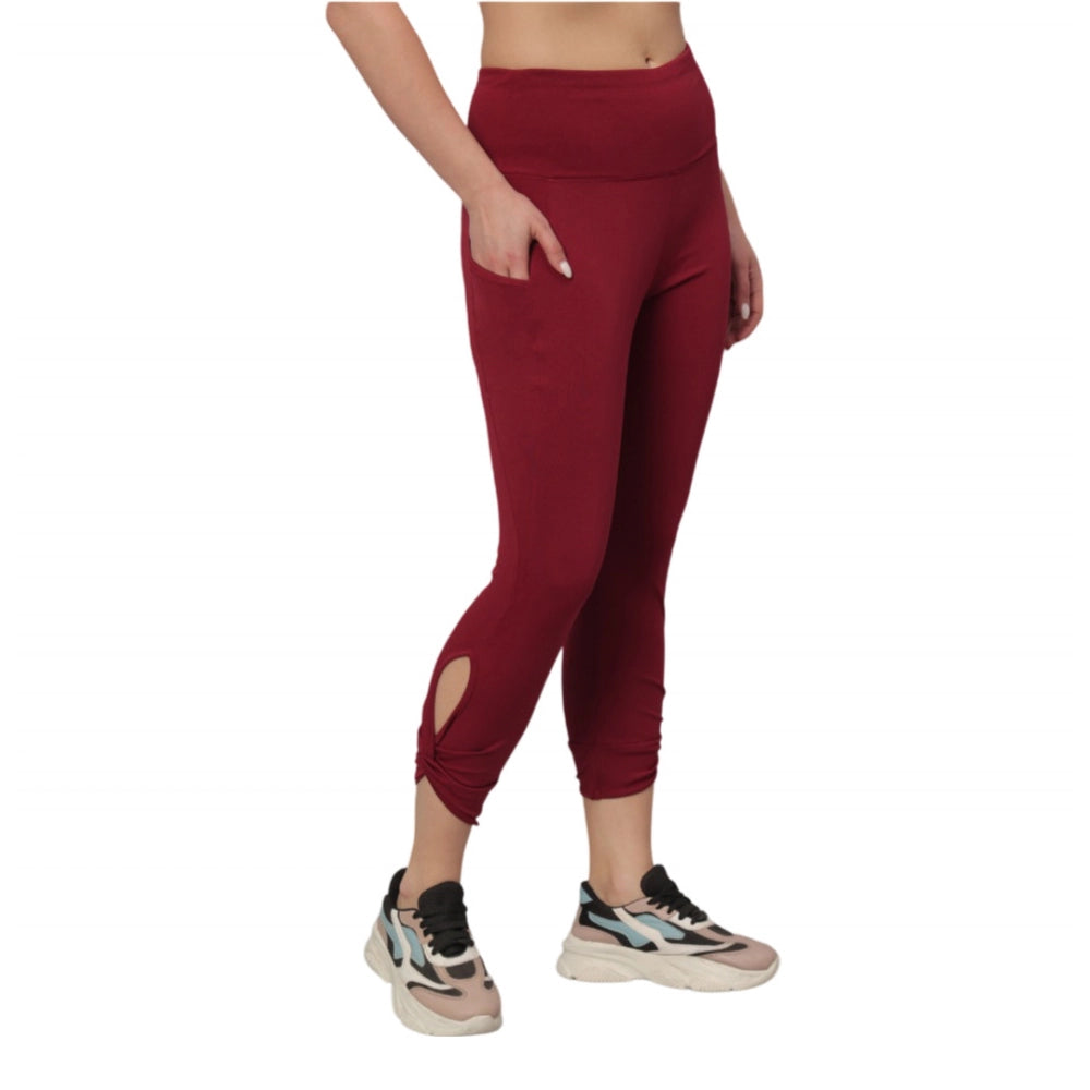 Lycra Blend Solid Ankle Length Tights (Maroon)