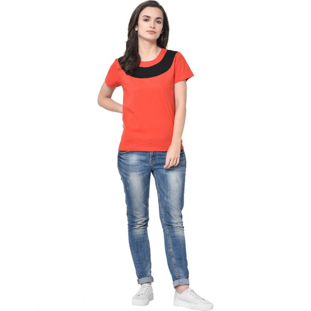 Cotton Blend Solid Regular Sleeves Round Neck Regular Top (Multicolor)