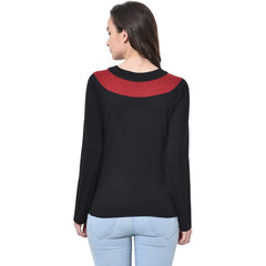 Cotton Blend Solid Regular Sleeves Round Neck Regular Top (Black)