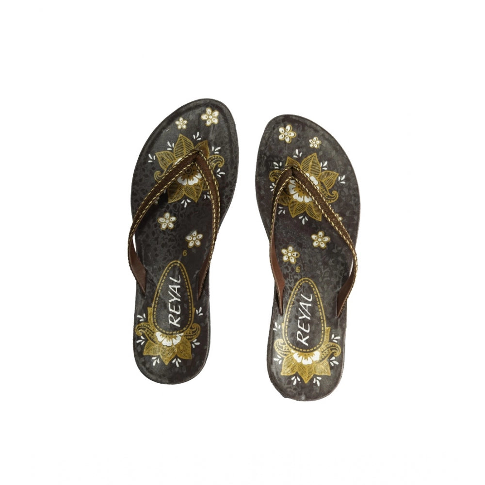 Women's Polyurethane Printed Slip-on Slipper (Brown)