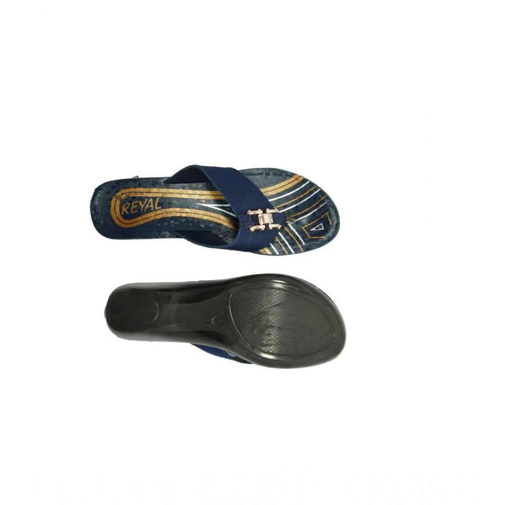 Women's Polyurethane Printed Slip-on Slipper (Blue)