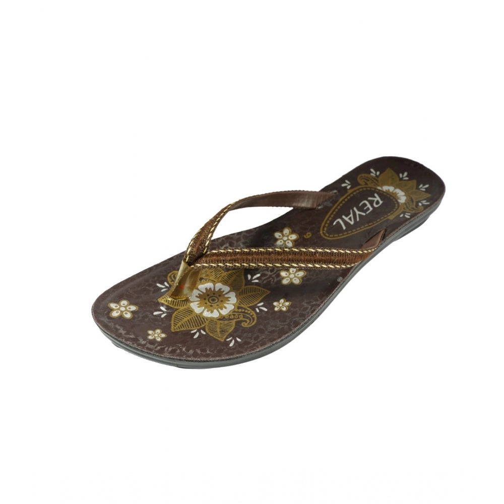 Women's Polyurethane Printed Slip-on Slipper (Brown)