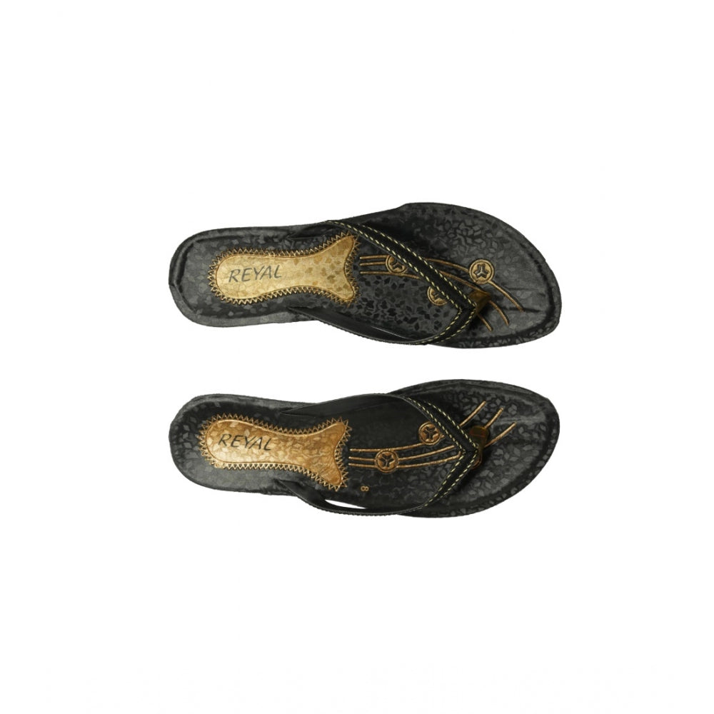 Women's Polyurethane Printed Slip-on Slipper (Black)