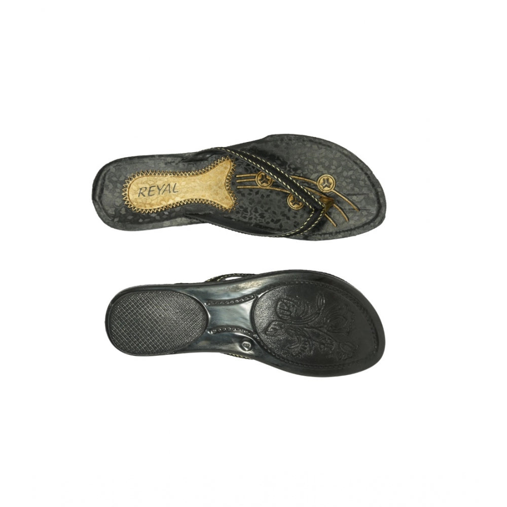 Women's Polyurethane Printed Slip-on Slipper (Black)