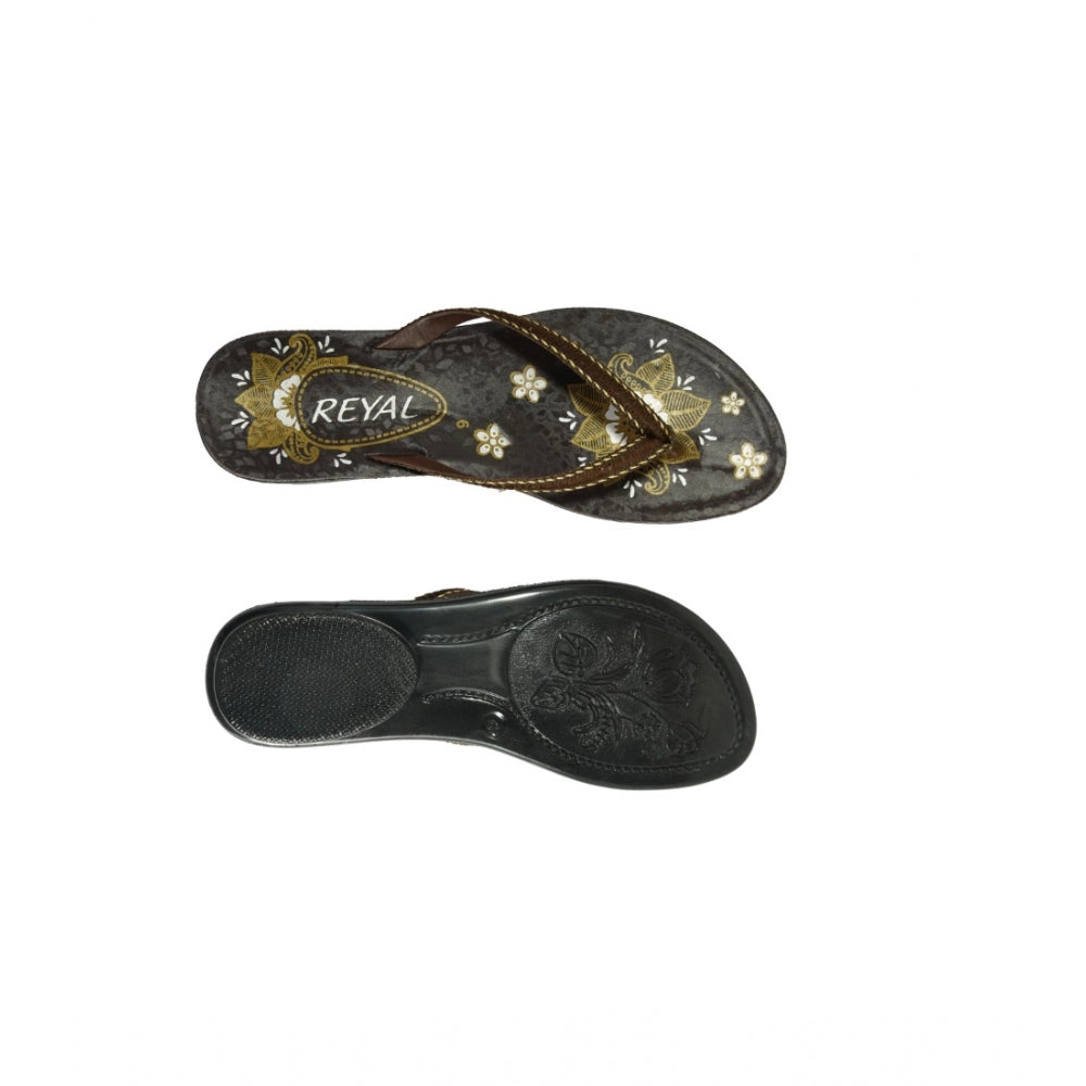 Women's Polyurethane Printed Slip-on Slipper (Brown)