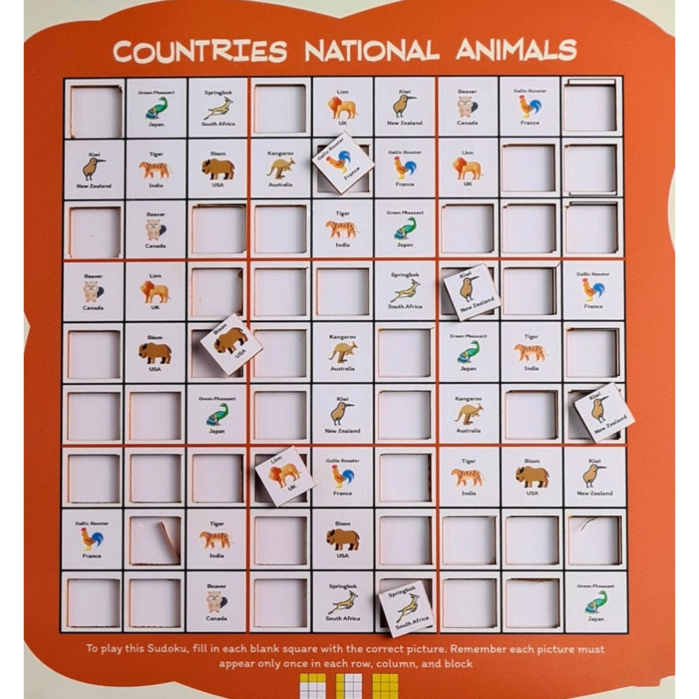 Countries- National Animal Wooden Puzzle Game Toys (MultiColor)