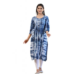 Women's Cotton Dyed 3/4 Sleeve Round Neck Kurti (Blue)