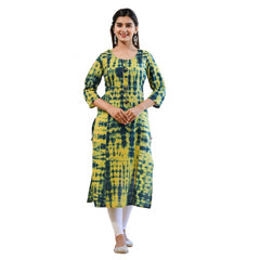 Women's Cotton Dyed 3/4 Sleeve Round Neck Kurti (Green)