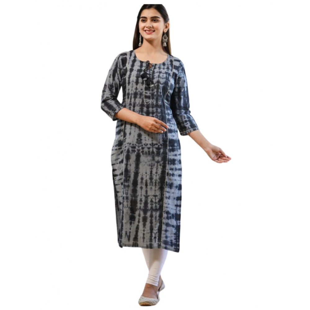 Women's Cotton Dyed 3/4 Sleeve Round Neck Kurti (Black)