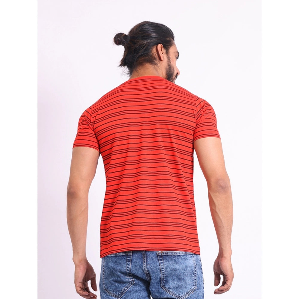 Men's Casual Cotton Printed Round Neck Half Sleeve T-Shirt (Red)