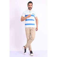 Men's Casual Cotton Printed Polo Neck Half Sleeve T-Shirt (White)