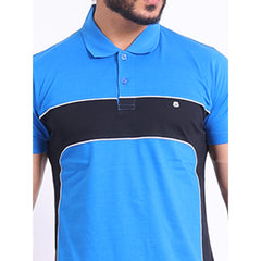 Men's Casual Cotton Printed Polo Neck Half Sleeve T-Shirt (Inkblue)