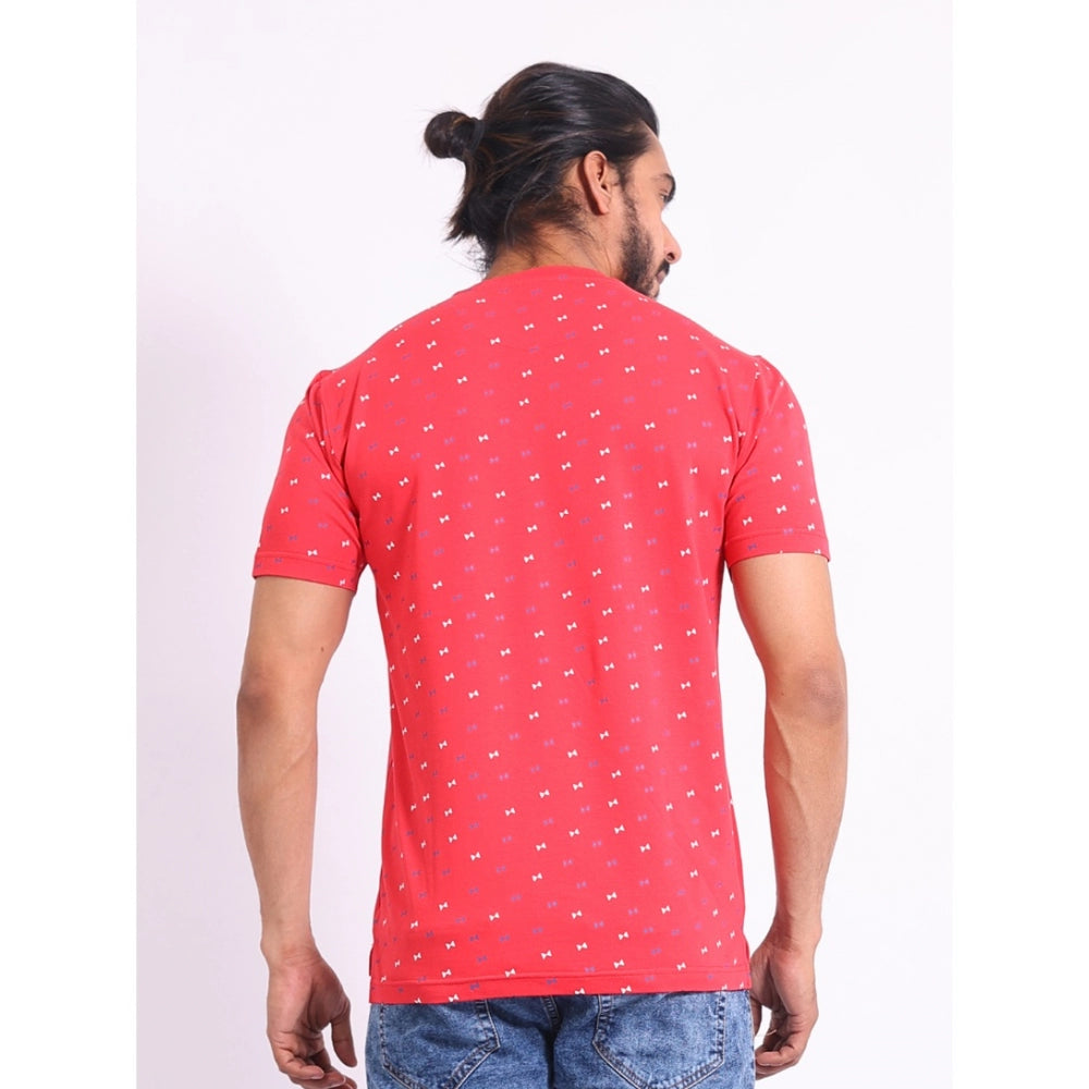 Men's Casual Cotton Printed Round Neck Half Sleeve T-Shirt (Red)