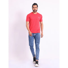 Men's Casual Cotton Printed Round Neck Half Sleeve T-Shirt (Red)