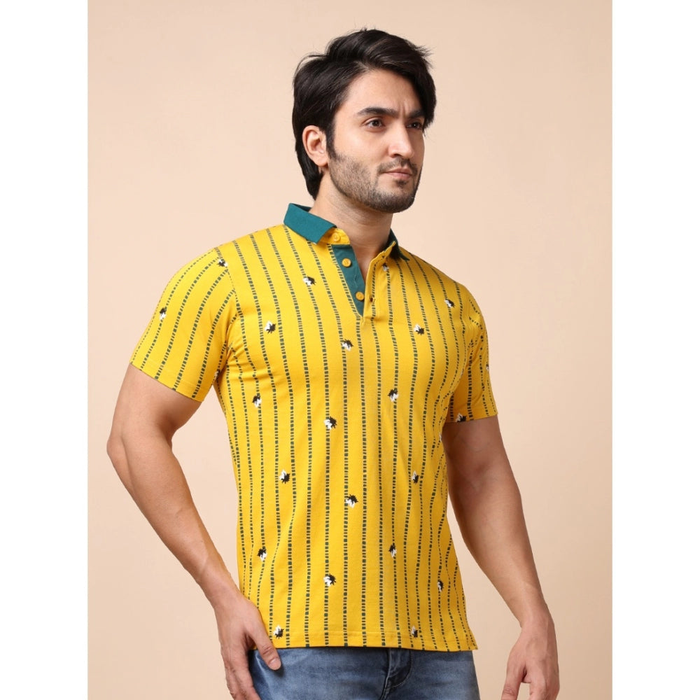 Men's Casual Cotton Printed Polo Neck Half Sleeve T-Shirt (Yellow)