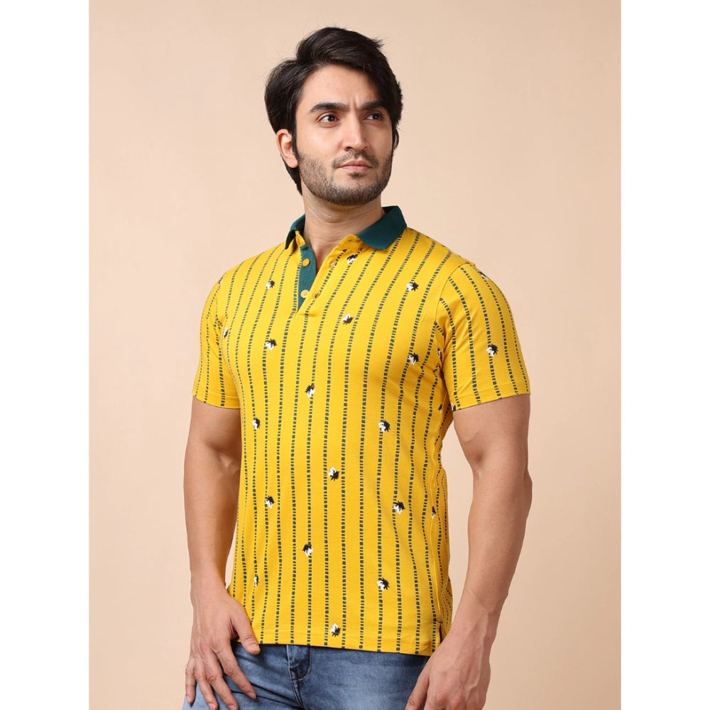 Men's Casual Cotton Printed Polo Neck Half Sleeve T-Shirt (Yellow)