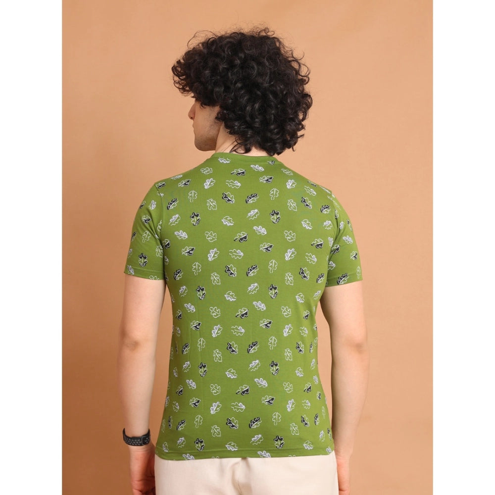 Men's Casual Cotton Printed Round Neck Half Sleeve T-Shirt (Green)