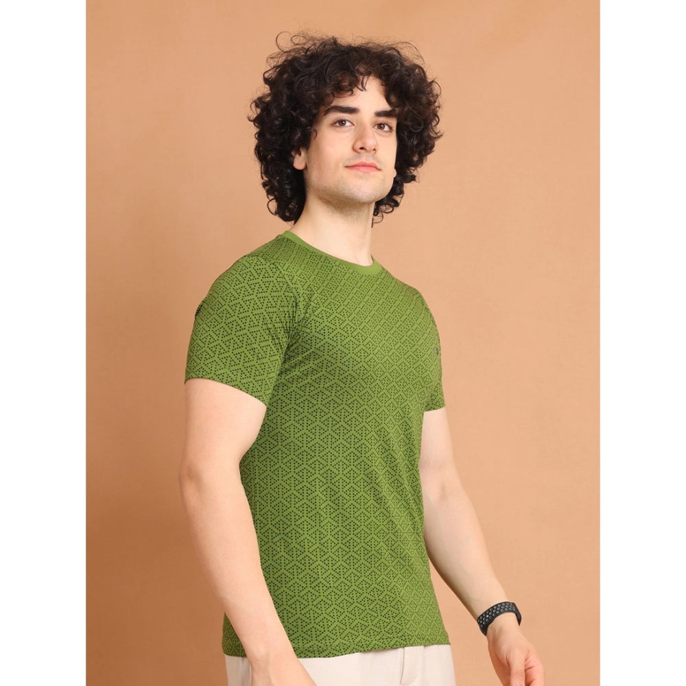 Men's Casual Cotton Printed Round Neck Half Sleeve T-Shirt (Green)