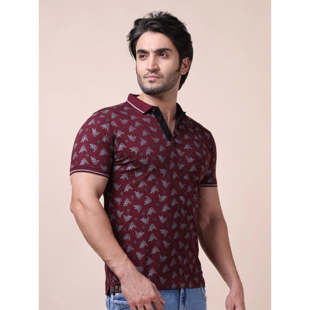 Men's Casual Cotton Printed Polo Neck Half Sleeve T-Shirt (Plum)