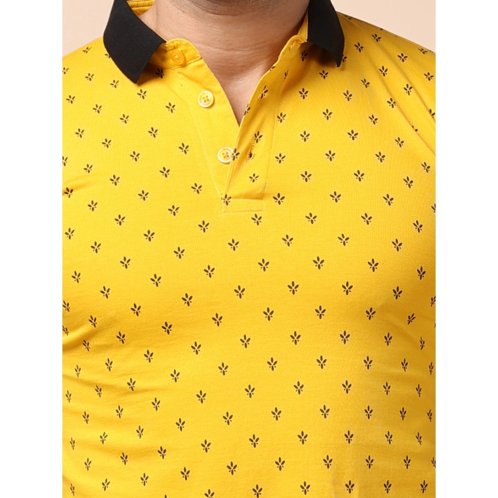 Men's Casual Cotton Printed Polo Neck Half Sleeve T-Shirt (Yellow)