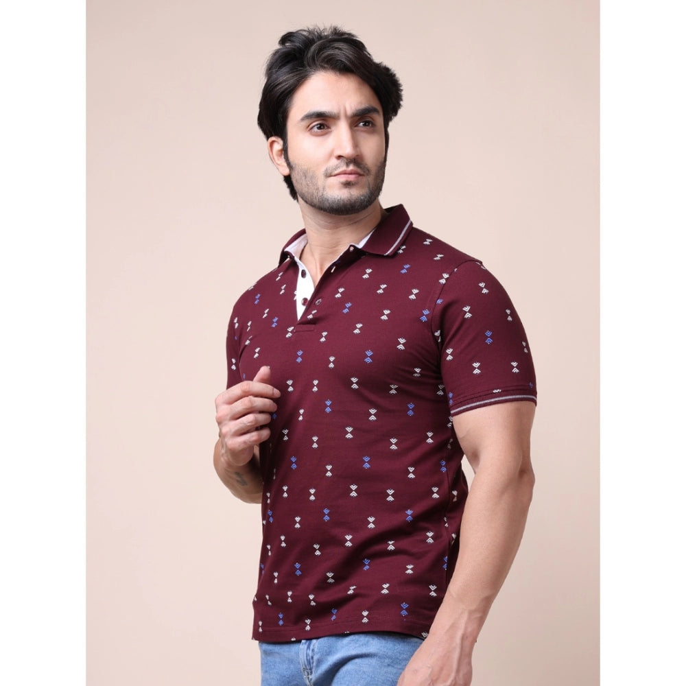 Men's Casual Cotton Printed Polo Neck Half Sleeve T-Shirt (Plum)