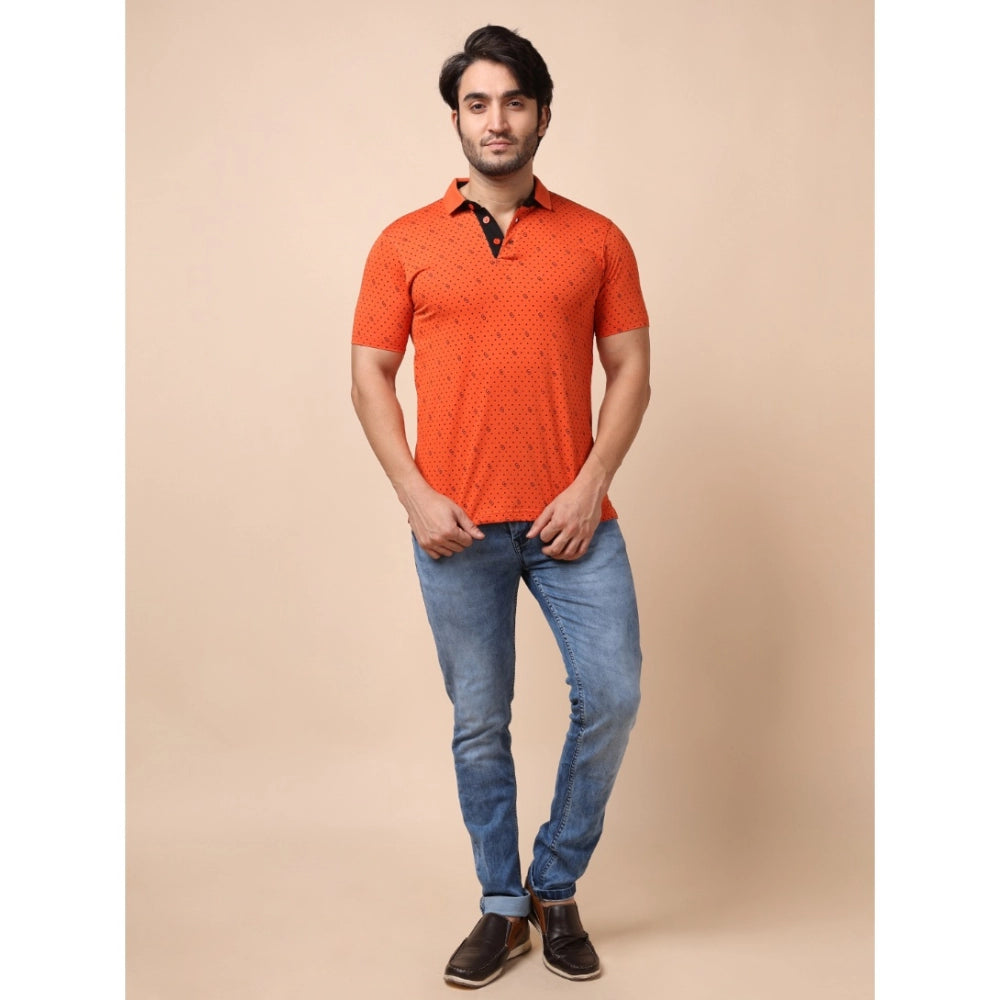 Men's Casual Cotton Printed Polo Neck Half Sleeve T-Shirt (Rust)