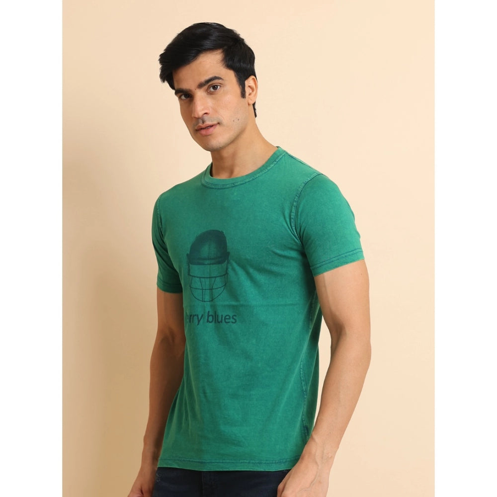 Men's Casual Cotton Printed Round Neck Half Sleeve T-Shirt (Green)