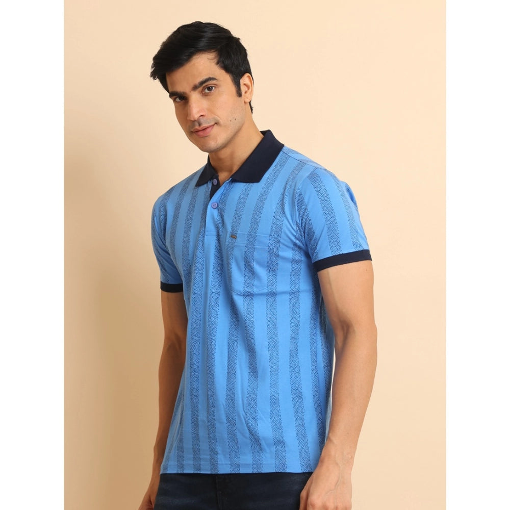 Men's Casual Cotton Printed Polo Neck Half Sleeve T-Shirt (LightBlue)