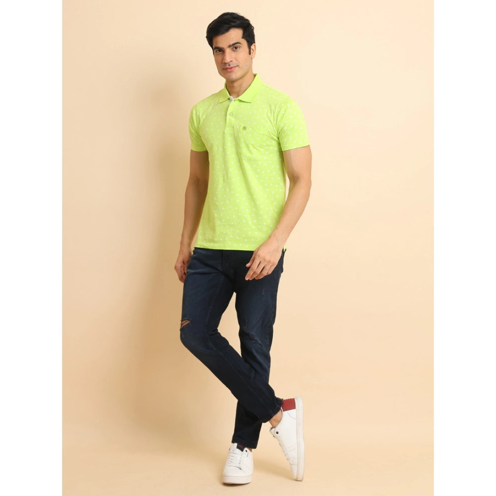 Men's Casual Cotton Printed Polo Neck Half Sleeve T-Shirt (Green)