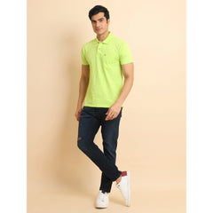 Men's Casual Cotton Printed Polo Neck Half Sleeve T-Shirt (Green)