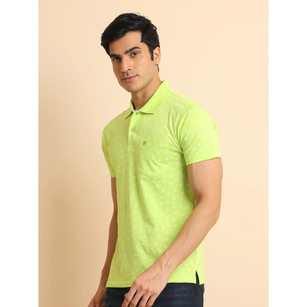 Men's Casual Cotton Printed Polo Neck Half Sleeve T-Shirt (Green)