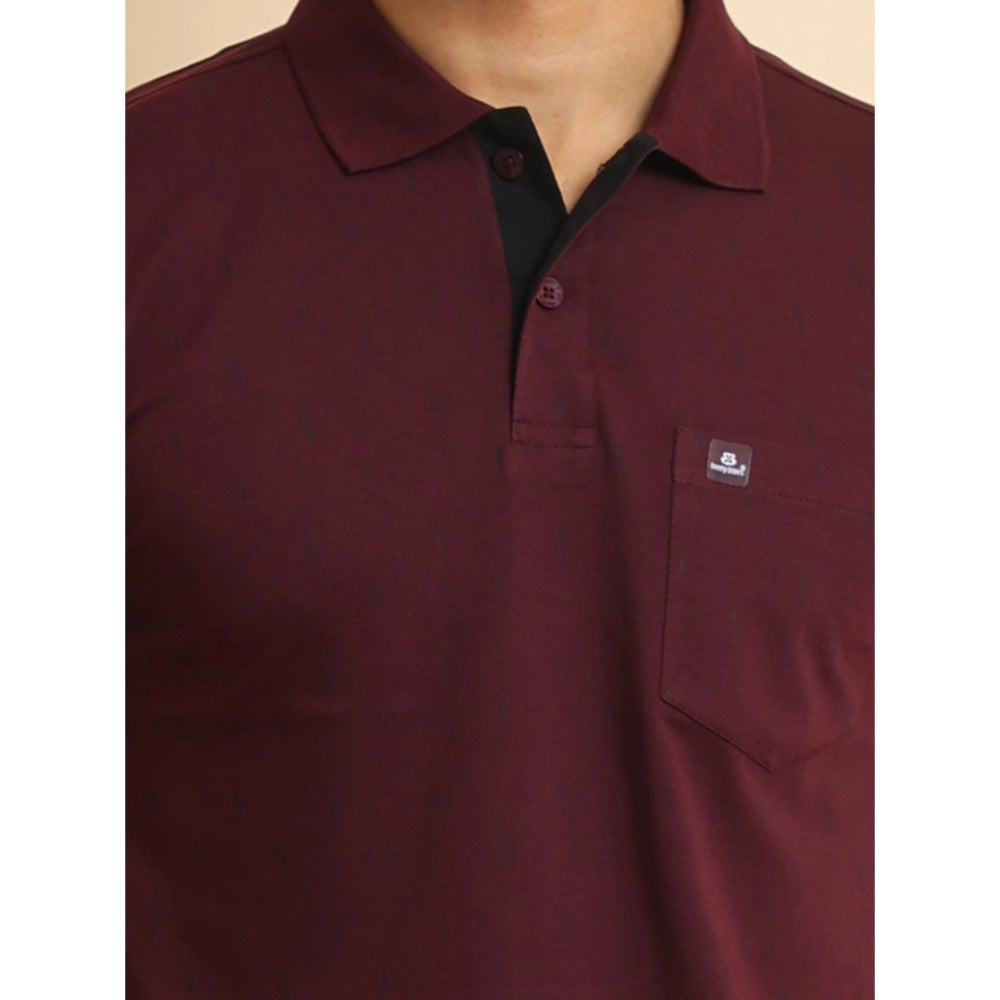 Men's Casual Cotton Printed Polo Neck Half Sleeve T-Shirt (Wine)