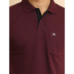 Men's Casual Cotton Printed Polo Neck Half Sleeve T-Shirt (Wine)