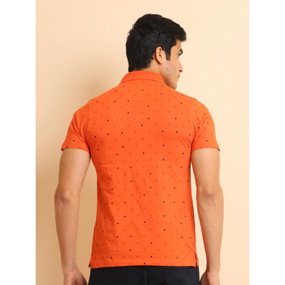 Men's Casual Cotton Printed Polo Neck Half Sleeve T-Shirt (Rust)