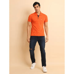 Men's Casual Cotton Printed Polo Neck Half Sleeve T-Shirt (Rust)