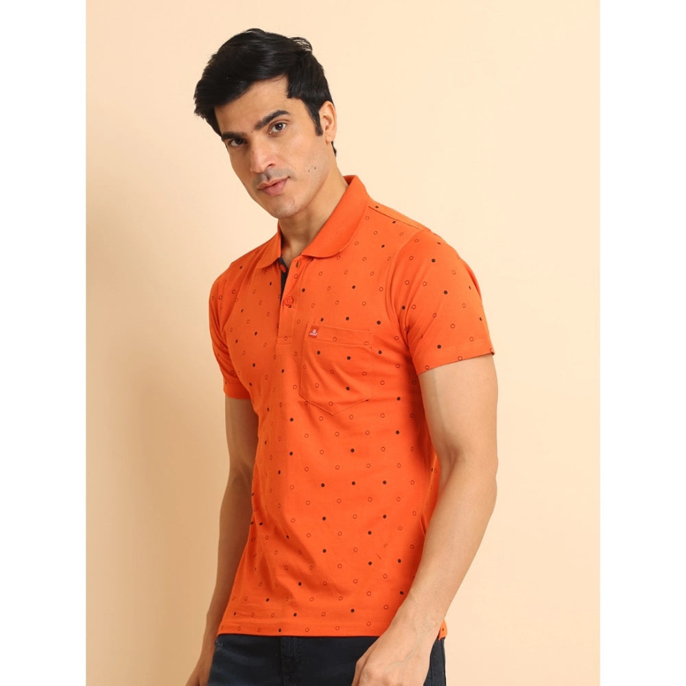 Men's Casual Cotton Printed Polo Neck Half Sleeve T-Shirt (Rust)