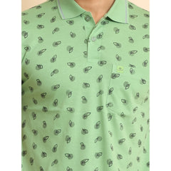 Men's Casual Cotton Printed Polo Neck Half Sleeve T-Shirt (Light Green)