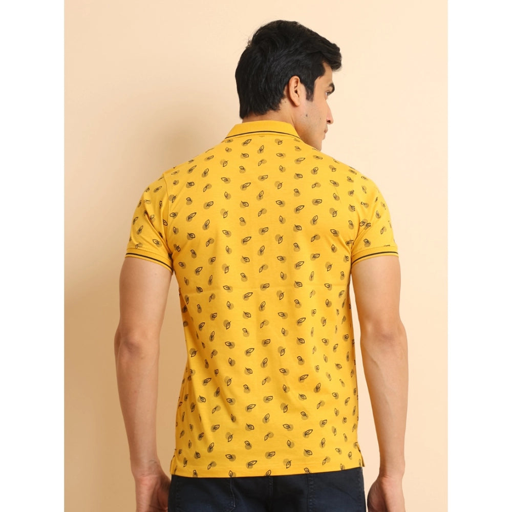 Men's Casual Cotton Printed Polo Neck Half Sleeve T-Shirt (Mustard)