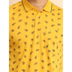 Men's Casual Cotton Printed Polo Neck Half Sleeve T-Shirt (Mustard)