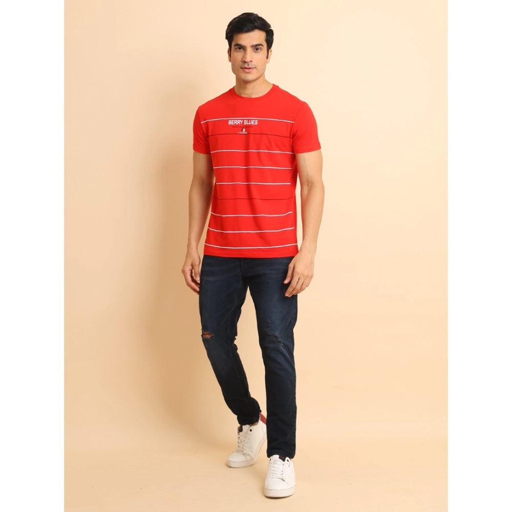 Men's Casual Cotton Printed Round Neck Half Sleeve T-Shirt (Red)