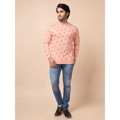 Men's Casual Cotton Printed Round Neck Full Sleeve Sweat Shirt (Peach)