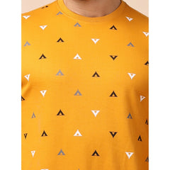 Men's Casual Cotton Printed Round Neck Full Sleeve Sweat Shirt (Mustard)