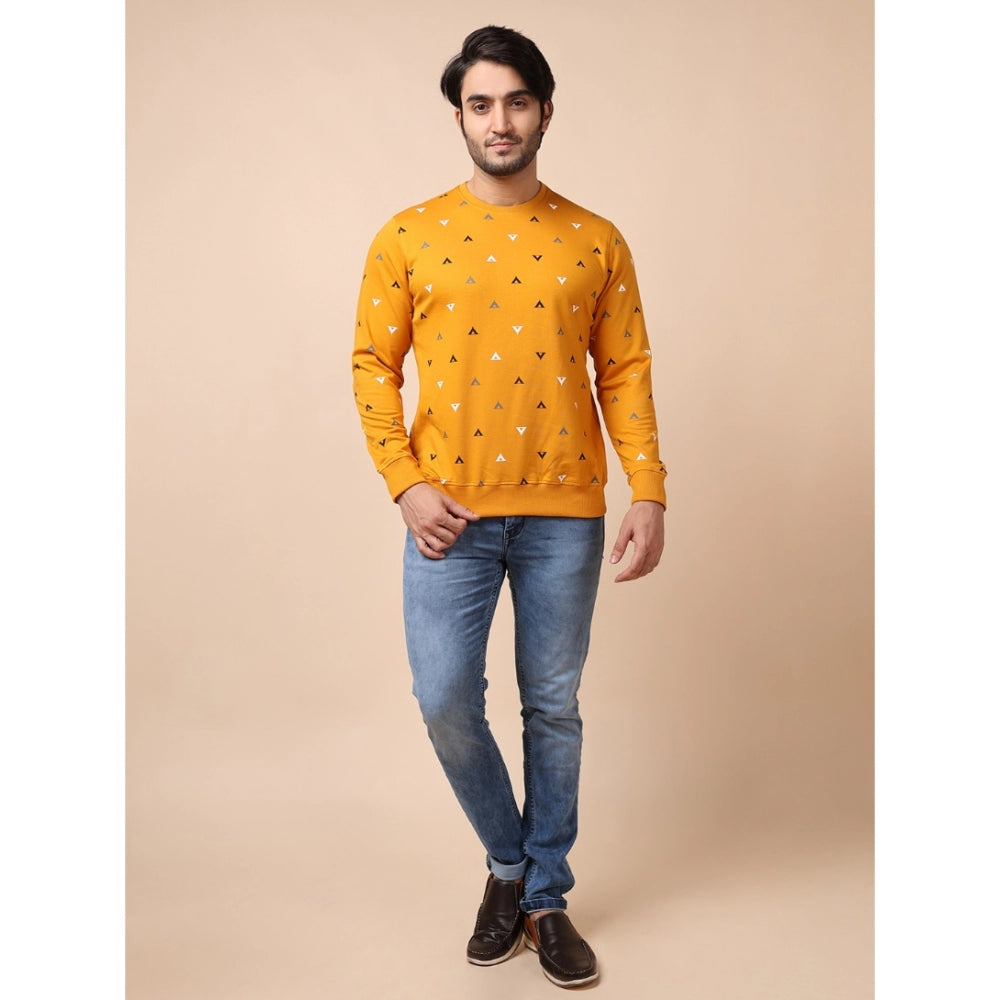 Men's Casual Cotton Printed Round Neck Full Sleeve Sweat Shirt (Mustard)