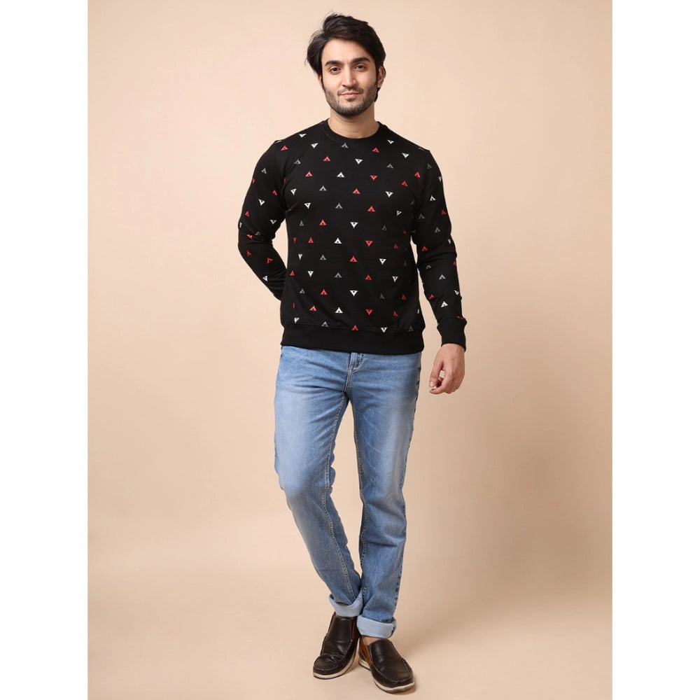 Men's Casual Cotton Printed Round Neck Full Sleeve Sweat Shirt (Black)