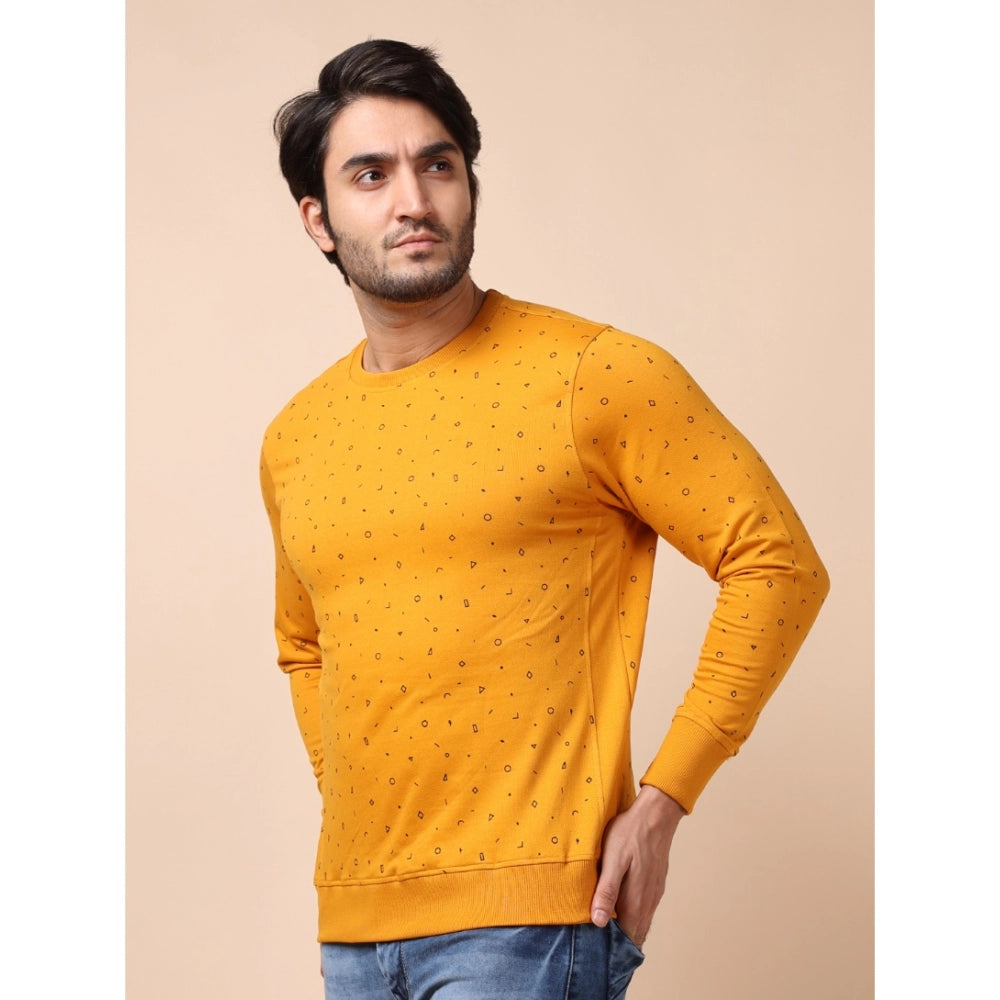 Men's Casual Cotton Printed Round Neck Full Sleeve Sweat Shirt (Mustard)