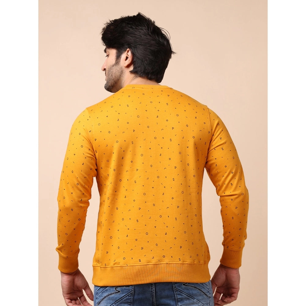 Men's Casual Cotton Printed Round Neck Full Sleeve Sweat Shirt (Mustard)